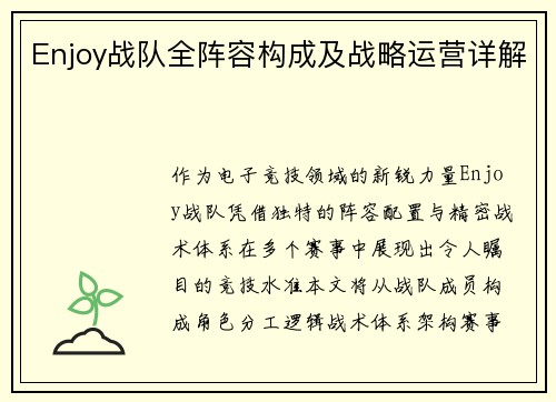 Enjoy战队全阵容构成及战略运营详解